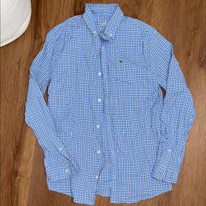 Vineyard Vines Boys Performance Blue and White Checkered Shirt